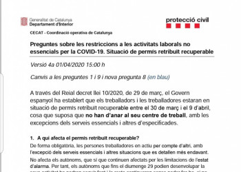 Preguntes sobre les restriccions a les activitats laborals no essencials per la COVID-19. 01.04.30 - 15h