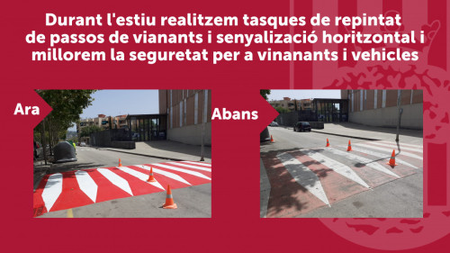 Durant el mes d'agost realitzem treballs de manteniment a l'espai públic amb el repintat de diversos passos de vinanants a diferents punts del nostre municipi