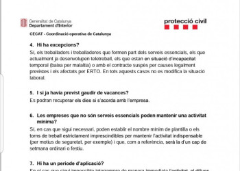 Preguntes sobre les restriccions a les activitats laborals no essencials per la COVID-19. 01.04.30 - 15h