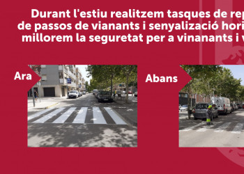 Durant el mes d'agost realitzem treballs de manteniment a l'espai públic amb el repintat de diversos passos de vinanants a diferents punts del nostre municipi