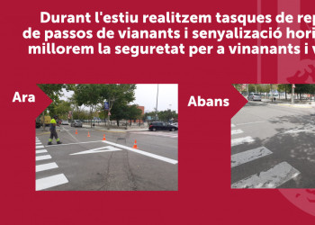 Durant el mes d'agost realitzem treballs de manteniment a l'espai públic amb el repintat de diversos passos de vinanants a diferents punts del nostre municipi