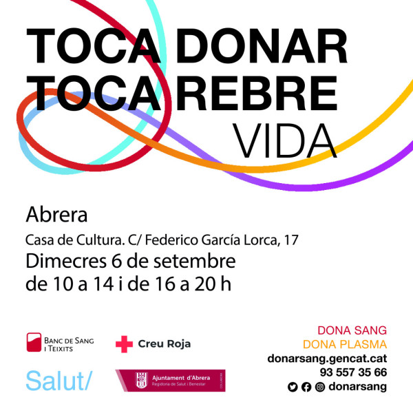 Toca donar, toca rebre vida! Nova campanya de donació de sang a la Casa de Cultura, el dimecres 6 de setembre