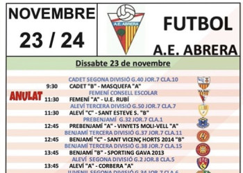 AE ABRERA - Calendari partits a casa cap de setmana 22 i 23 de novembre de 2019