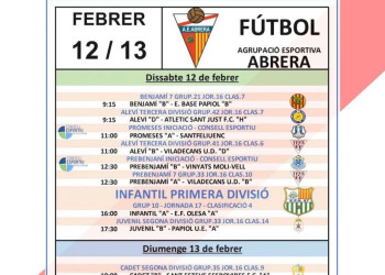 Agrupació Esportiva Abrera -Calendari partits dissabte 12 i diumenge 13 de febrer de 2022 - A casa