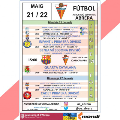 Calendari partits Agrupació Esportiva Abrera cap de setmana 21 i 22 de maig - A fora.jpg