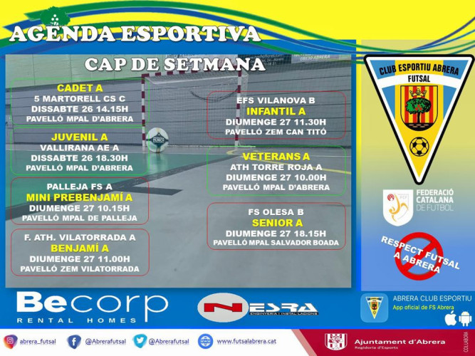 Calendari partits Club Esportiu Futsal Abrera cap de setmana 26 i 27 de març.jpeg