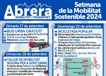 Abrera + sostenible! Commemorem la Setmana de la Mobilitat Sostenible 2024 amb el servei de bus urbà gratuït, una ITV per a bicicletes i una pedalada popular pel nostre municipi