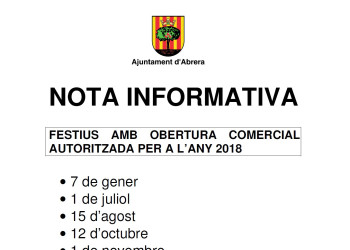 Horaris obertura comercial festius 2018