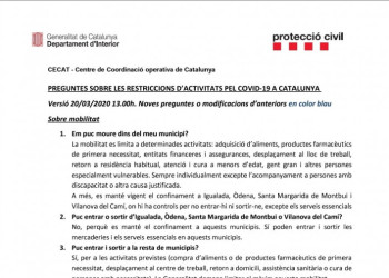 Preguntes sobre les restriccions d'activitats per la contenció i prevenció del coronavirus 20.03.20 - 17h