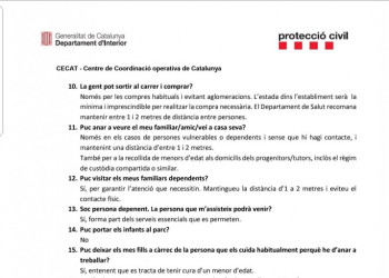 Preguntes sobre les restriccions d'activitats per la contenció i prevenció del coronavirus 20.03.20 - 17h