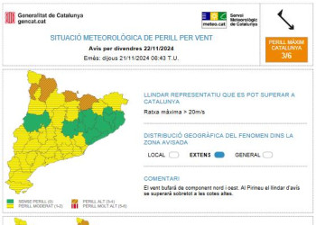 Previsió de fort vent. Divendres 22 de novembre