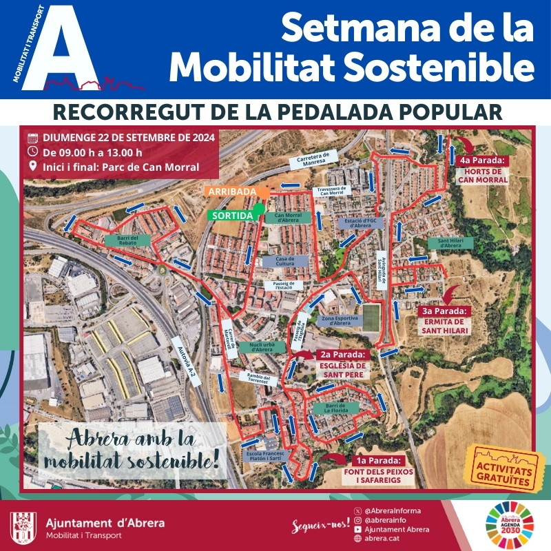 Abrera + sostenible! Commemorem la Setmana de la Mobilitat Sostenible 2024 amb el servei de bus urbà gratuït, una ITV per a bicicletes i una pedalada popular pel nostre municipi