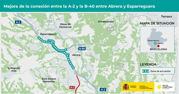 El Ministeri de Transports i Mobilitat Sostenible licita les obres per a millorar la connexió entre l'A-2 i la B-40 a l'altura d'Abrera