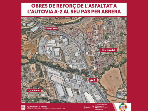 Obres de reforç de l'asfaltat a l'Autovia A-2, al seu pas per Abrera, aquesta nit de dijous 17 d'octubre