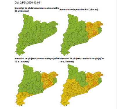 Previsió de pluja pel dimecres 22 de gener de 2020