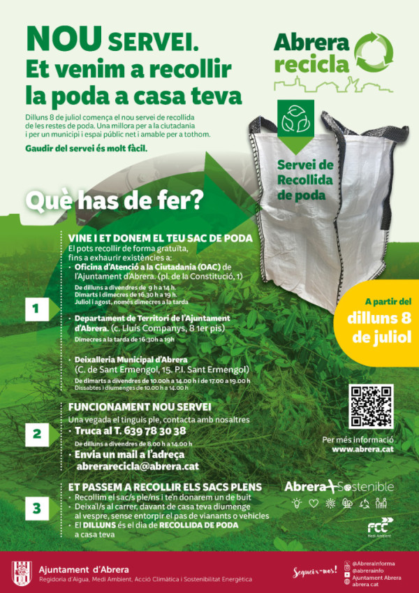 Abrera recicla! NOU servei de poda a Abrera a demanda. Et venim a recollir la poda a casa teva!