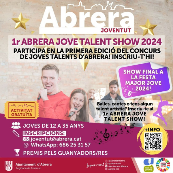 Ei, Jove! Tens ganes de compartir les teves habilitats artístiques? Participeu en el concurs Talent Show Jove 2024 d'Abrera!