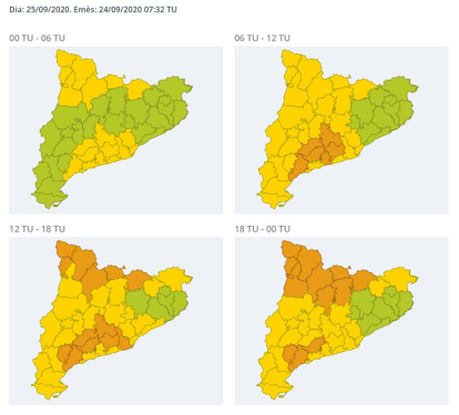 Previsió de fort fent. Servei Meteorològic de Catalunya. 24.09.20