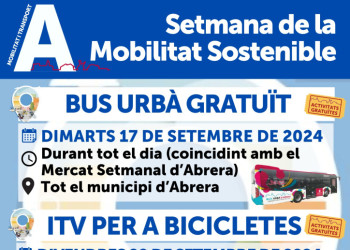 Abrera + sostenible! Commemorem la Setmana de la Mobilitat Sostenible 2024 amb el servei de bus urbà gratuït, una ITV per a bicicletes i una pedalada popular pel nostre municipi