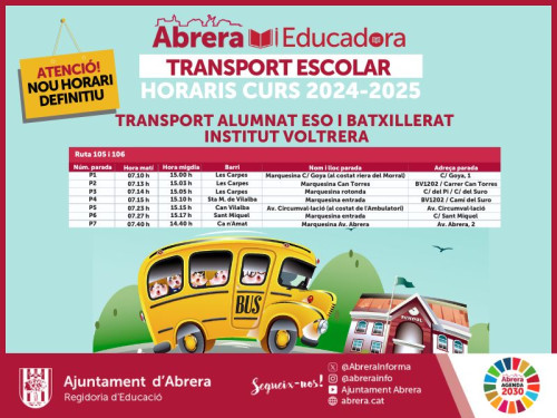 Nou horari definitiu del transport escolar rutes 105 i 106 d'Abrera