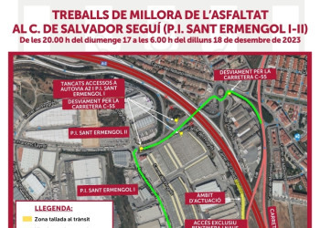 El proper diumenge 17 de desembre, es tallarà el carrer de Salvador Seguí, del Polígon Industrial Sant Ermengol d'Abrera, en horari nocturn per obres de millora de l’asfaltat